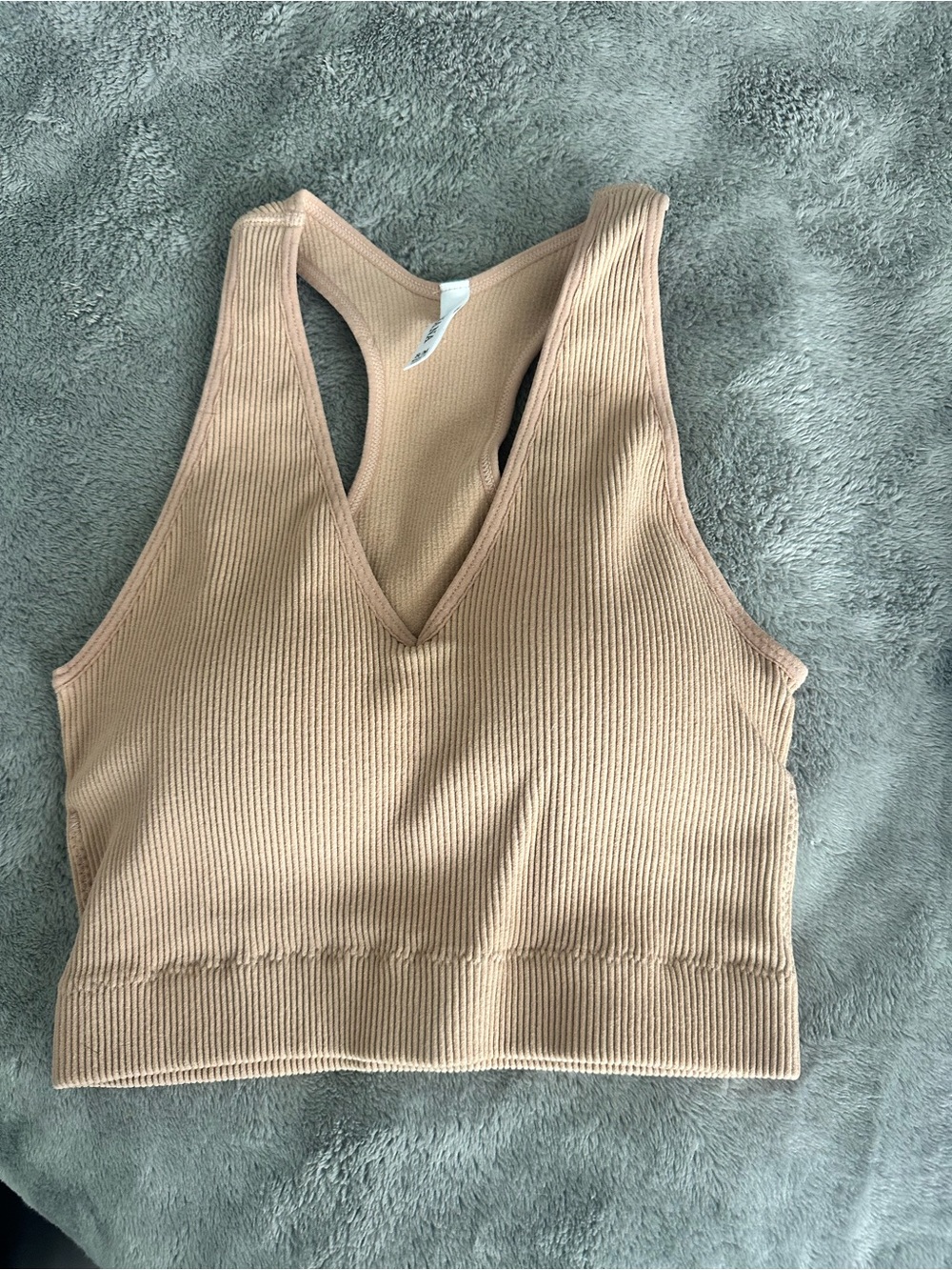 NWT 2 Zenana Outfitters Racerback Crop Top in Beige & Blue Straight Strap V Neck - Picture 7 of 12
